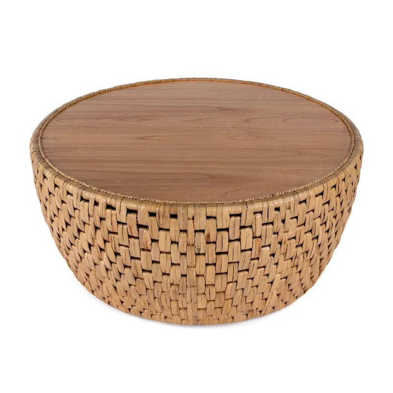 Ronde rotan drum salontafel