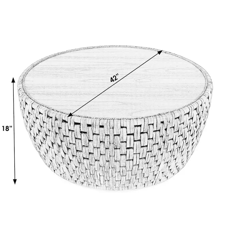Ronde rotan drum salontafel