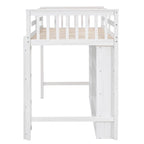 Twin Size Wood Loft Bed w/ 8 Open Storage Shelves and Built-in Ladder