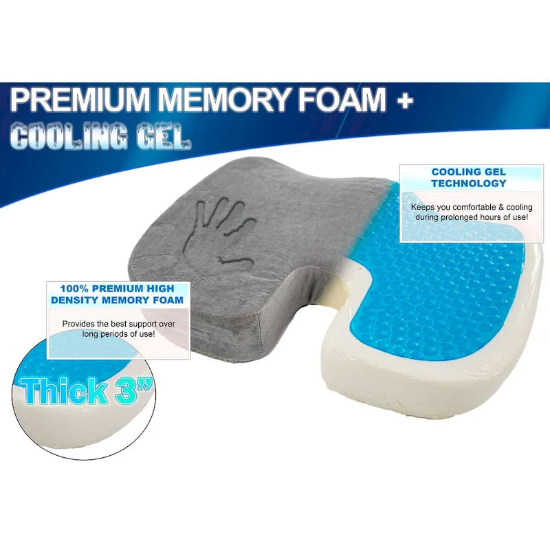 Sitzerhöhung aus Memory-Schaum mit Kühlgel, verbesserter orthopädischer Kontur-Sitzkissen mit Schwanzbeinauflage