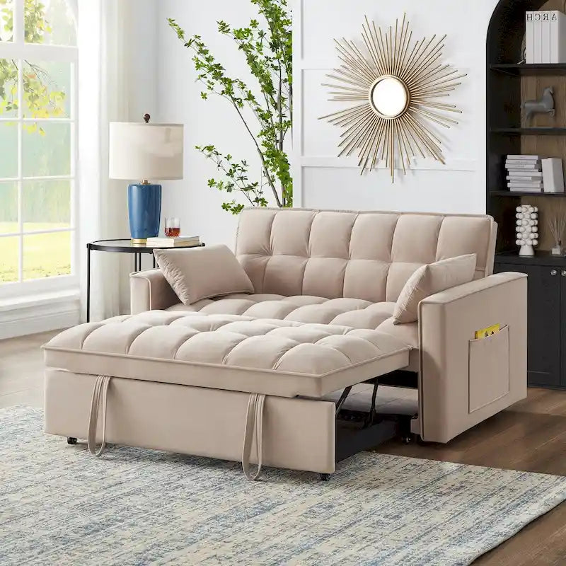 Divano letto estraibile 4 in 1 - Divanetto convertibile con schienale reclinabile e 2 tasche laterali