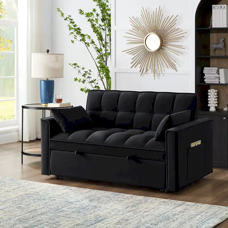 Wielofunkcyjna rozkładana sofa 4 w 1 – dwuosobowa kanapa z regulowanym oparciem i 2 kieszeniami bocznymi