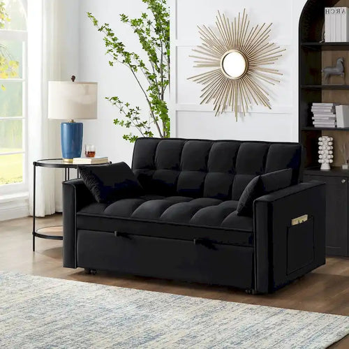4-in-1-Schlafsofa mit ausziehbarer Liegefläche – Zweisitzer-Sofa, wandelbares Couchbett mit neigbarer Rückenlehne und 2 Seitentaschen