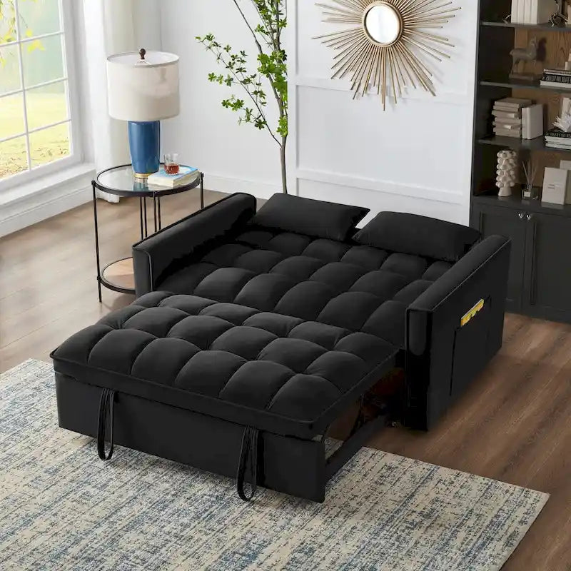 Wielofunkcyjna rozkładana sofa 4 w 1 – dwuosobowa kanapa z regulowanym oparciem i 2 kieszeniami bocznymi
