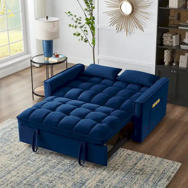 Wielofunkcyjna rozkładana sofa 4 w 1 – dwuosobowa kanapa z regulowanym oparciem i 2 kieszeniami bocznymi