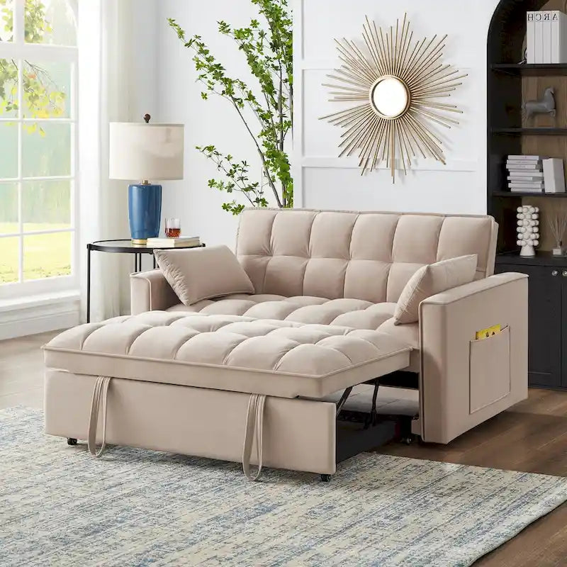 Wielofunkcyjna rozkładana sofa 4 w 1 – dwuosobowa kanapa z regulowanym oparciem i 2 kieszeniami bocznymi