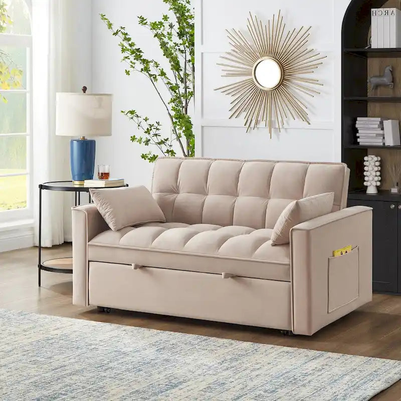 Wielofunkcyjna rozkładana sofa 4 w 1 – dwuosobowa kanapa z regulowanym oparciem i 2 kieszeniami bocznymi