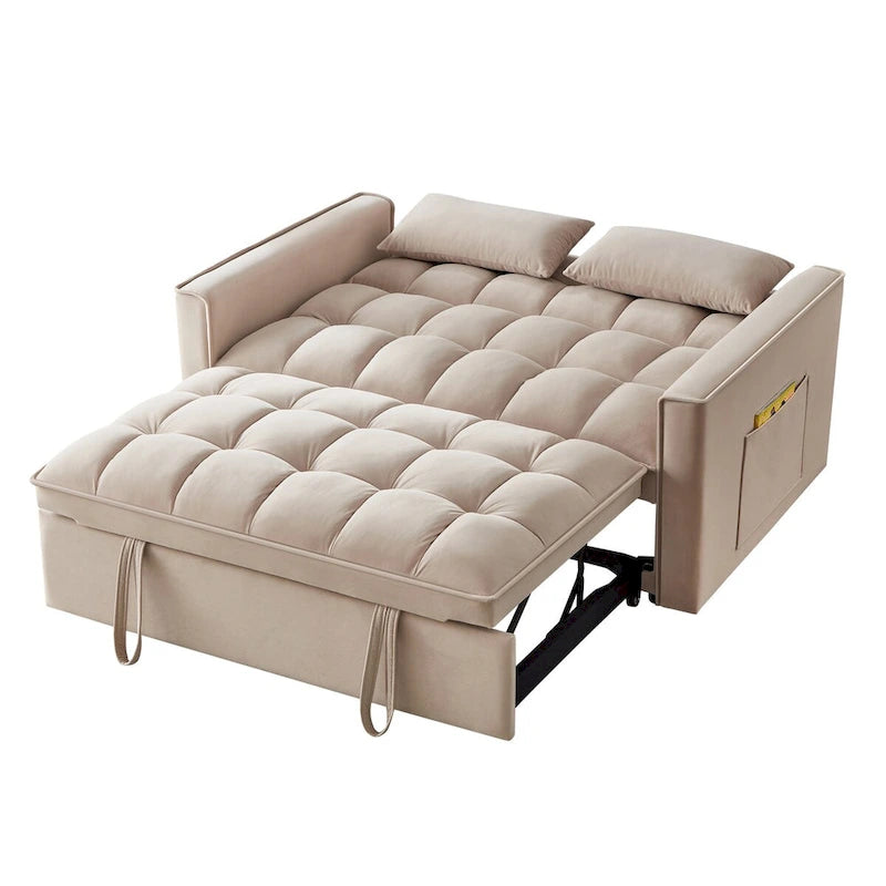 Wielofunkcyjna rozkładana sofa 4 w 1 – dwuosobowa kanapa z regulowanym oparciem i 2 kieszeniami bocznymi